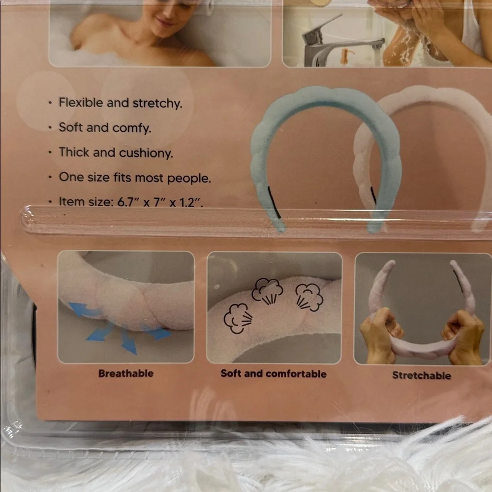 2 Pack Comfortable & Pretty Cloud Crown Skincare Headbands Pink and Blue NWT
